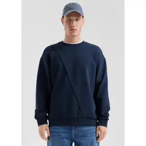 Cotton Crew Neck Sweatshirt with Cutout Seams QS image-6