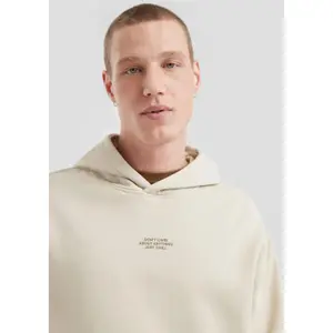 Faded Cotton Hoodie with Front Print QS image-3