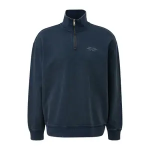 Washed Zip-Up Sweatshirt with High Neck QS image-0