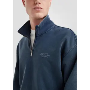 Washed Zip-Up Sweatshirt with High Neck QS image-3