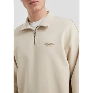 Washed Cotton Zip-Up Sweatshirt with Front Print QS image-3