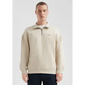 Washed Cotton Zip-Up Sweatshirt with Front Print QS image-6
