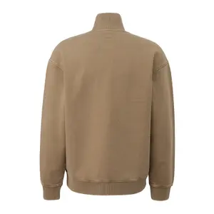 Washed Zip-Up Sweatshirt with High Collar and Chest Print QS image-1