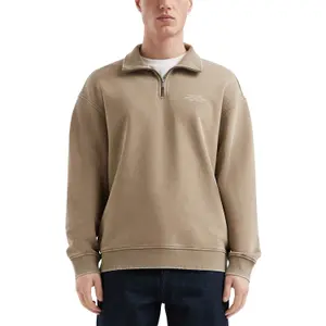 Washed Zip-Up Sweatshirt with High Collar and Chest Print QS image-2