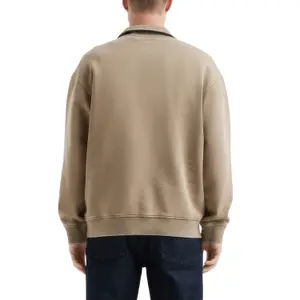 Washed Zip-Up Sweatshirt with High Collar and Chest Print QS image-5