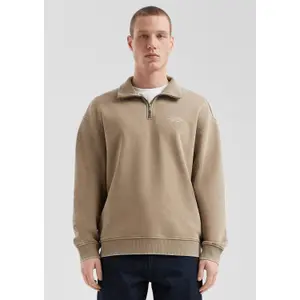 Washed Zip-Up Sweatshirt with High Collar and Chest Print QS image-6
