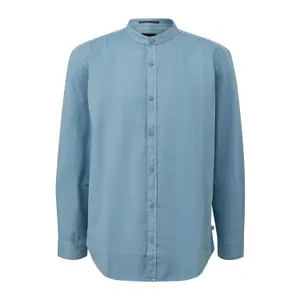Long Sleeve Shirt with High Collar and Curved Hem QS image-0