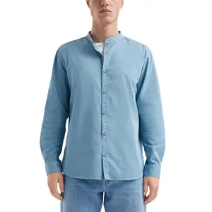 Long Sleeve Shirt with High Collar and Curved Hem QS image-2