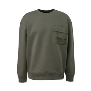 Washed Round Neck Sweatshirt with Chest Pocket QS image-0