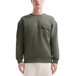 Washed Round Neck Sweatshirt with Chest Pocket QS image-2
