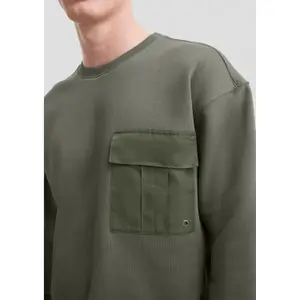 Washed Round Neck Sweatshirt with Chest Pocket QS image-3