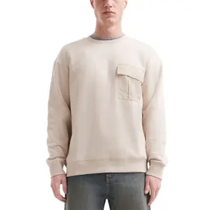 Washed Cotton Blend Sweatshirt with Chest Pocket QS image-2