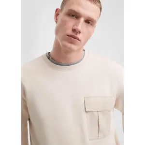 Washed Cotton Blend Sweatshirt with Chest Pocket QS image-3