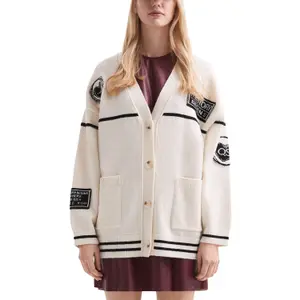 Casual Cardigan with Patches Women QS image-2