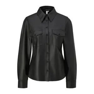 Fitted Faux Leather Blouse for Women QS image-0