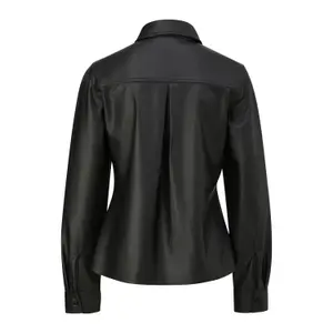 Fitted Faux Leather Blouse for Women QS image-1