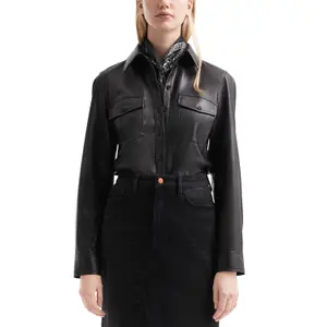 Fitted Faux Leather Blouse for Women QS image-2