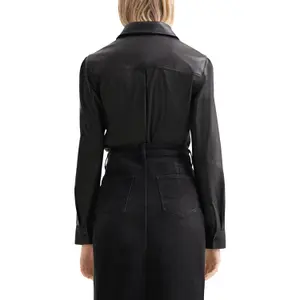 Fitted Faux Leather Blouse for Women QS image-5