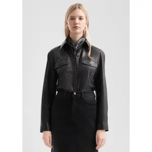Fitted Faux Leather Blouse for Women QS image-6