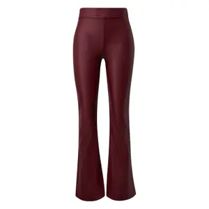 Women's Elastic Waist Faux Leather Flared Trousers QS image-0