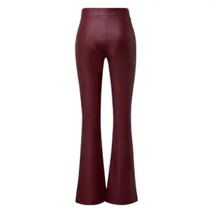 Women's Elastic Waist Faux Leather Flared Trousers QS image-1