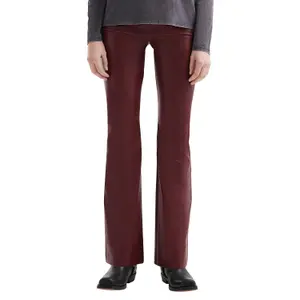 Women's Elastic Waist Faux Leather Flared Trousers QS image-2