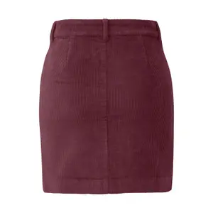 Women's Ribbed Stretch Velvet Button-Up Skirt QS image-1