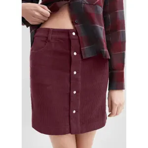 Women's Ribbed Stretch Velvet Button-Up Skirt QS image-3