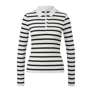 Women's Striped Ribbed Polo QS image-0