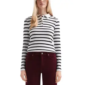 Women's Striped Ribbed Polo QS image-2