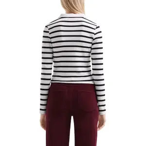 Women's Striped Ribbed Polo QS image-5