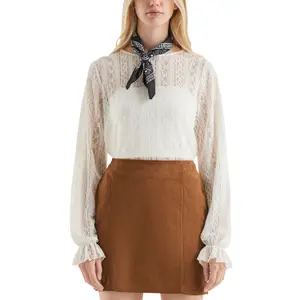Slightly Sheer Lace Blouse for Women QS image-2