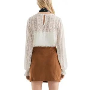 Slightly Sheer Lace Blouse for Women QS image-5