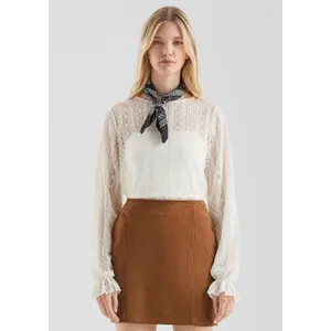 Slightly Sheer Lace Blouse for Women QS image-6