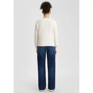 Women's Round Neck Pullover with Honeycomb Structure QS image-4
