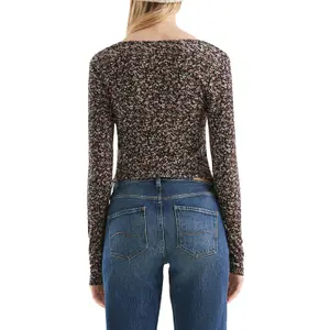 Ribbed V-Neck Jumper with All-Over Floral Pattern Women QS image-5