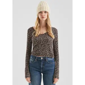 Ribbed V-Neck Jumper with All-Over Floral Pattern Women QS image-6