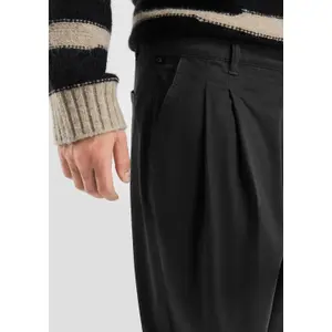 Straight Pleated Trousers in Washed Fabric QS image-3