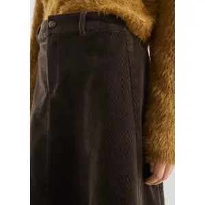 High-Waisted Flared Corduroy Midi Skirt Women QS image-3