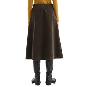 High-Waisted Flared Corduroy Midi Skirt Women QS image-5