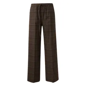Wide Checked Prince of Wales Trousers with Crease Women QS image-0
