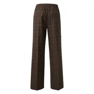 Wide Checked Prince of Wales Trousers with Crease Women QS image-1