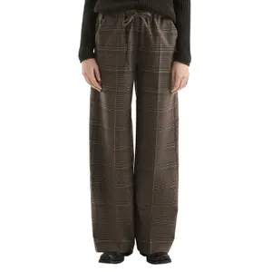 Wide Checked Prince of Wales Trousers with Crease Women QS image-2
