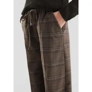 Wide Checked Prince of Wales Trousers with Crease Women QS image-3