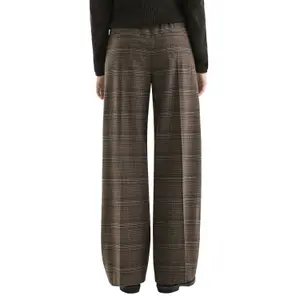 Wide Checked Prince of Wales Trousers with Crease Women QS image-5