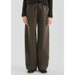 Wide Checked Prince of Wales Trousers with Crease Women QS image-6