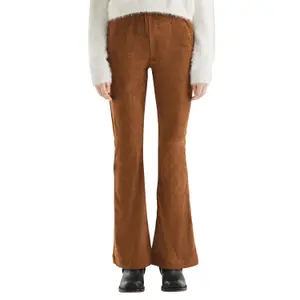 High-Waisted Soft Faux Suede Flared Trousers Women QS image-2