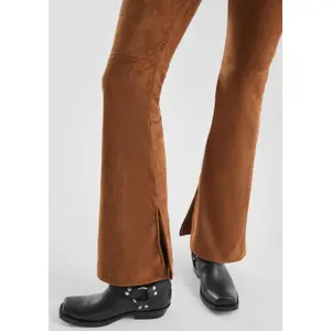 High-Waisted Soft Faux Suede Flared Trousers Women QS image-3