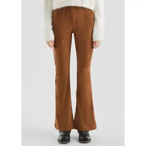 High-Waisted Soft Faux Suede Flared Trousers Women QS image-6