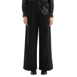 High-Waisted Soft Faux Suede Flared Trousers Women QS image-2